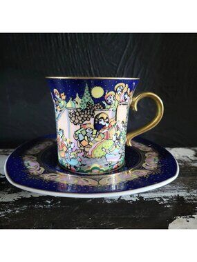 Bjorn Wiinblad Rosenthal Studio Line Christmas Cup & Saucer O du fröhliche 1999